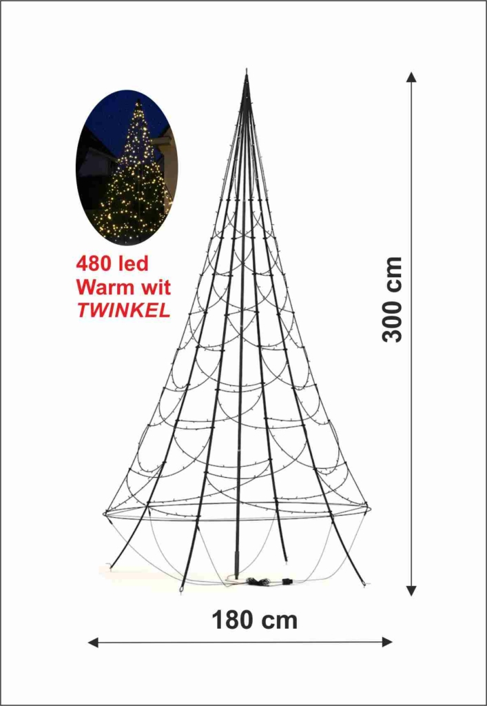 Hol warm Klap Fairybell 3 Meter met 360 of 480 Lampjes - Vlaggenmast-kerstbomen.nl